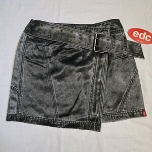 NWT VTG Y2k 90s EDC Women's Denim Mini Skirt‎ Sz 5 Silver Preppy Belt Going Out